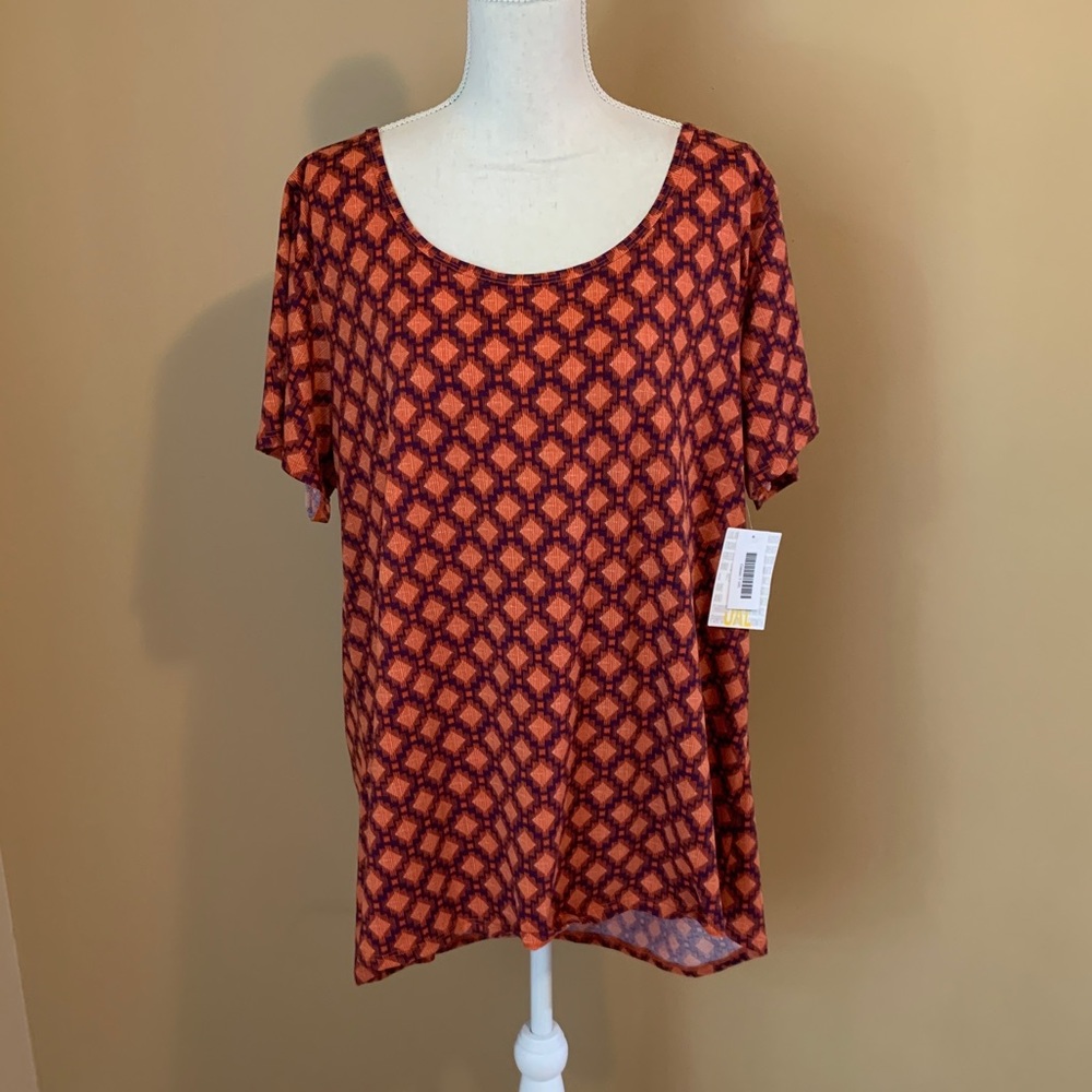 Lularoe 3XL Orange/ Navy Blue Geometric Classic T